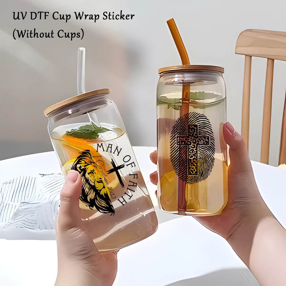 4Pcs Christian Themed UV DTF Cup Wrap Stickers Personalized Christian Tumbler Decals, DIY Waterproof Rub-On Transfers for Crafts