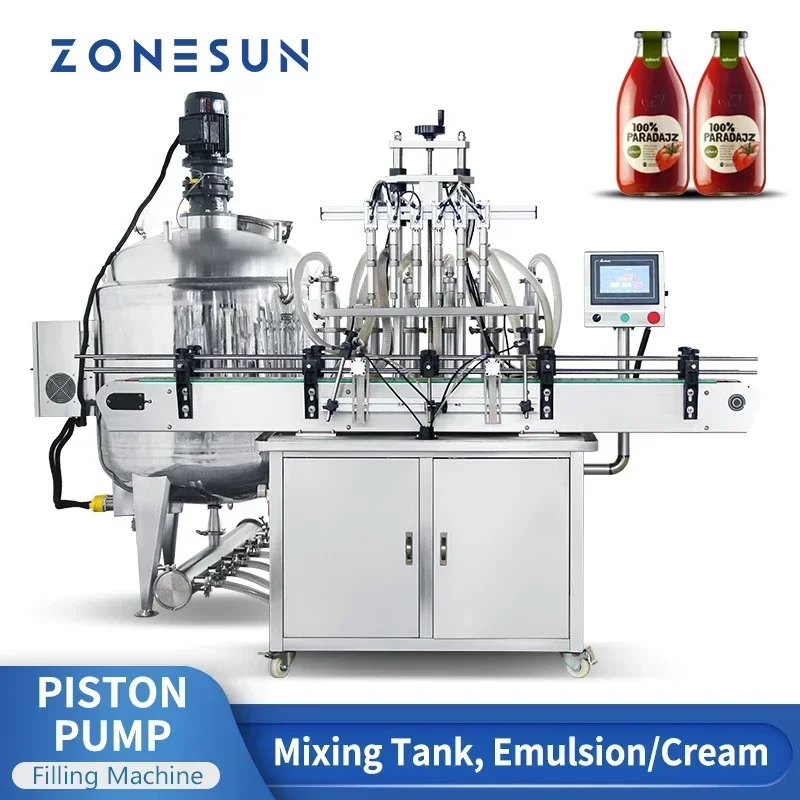 ZONESUN ZS-YT6T-6V Автоматическая разливочная машина Смесительный бак Эмульгарующий блендер Поршневой насос Косметическое моющее средство Шампунь Бутылка сока