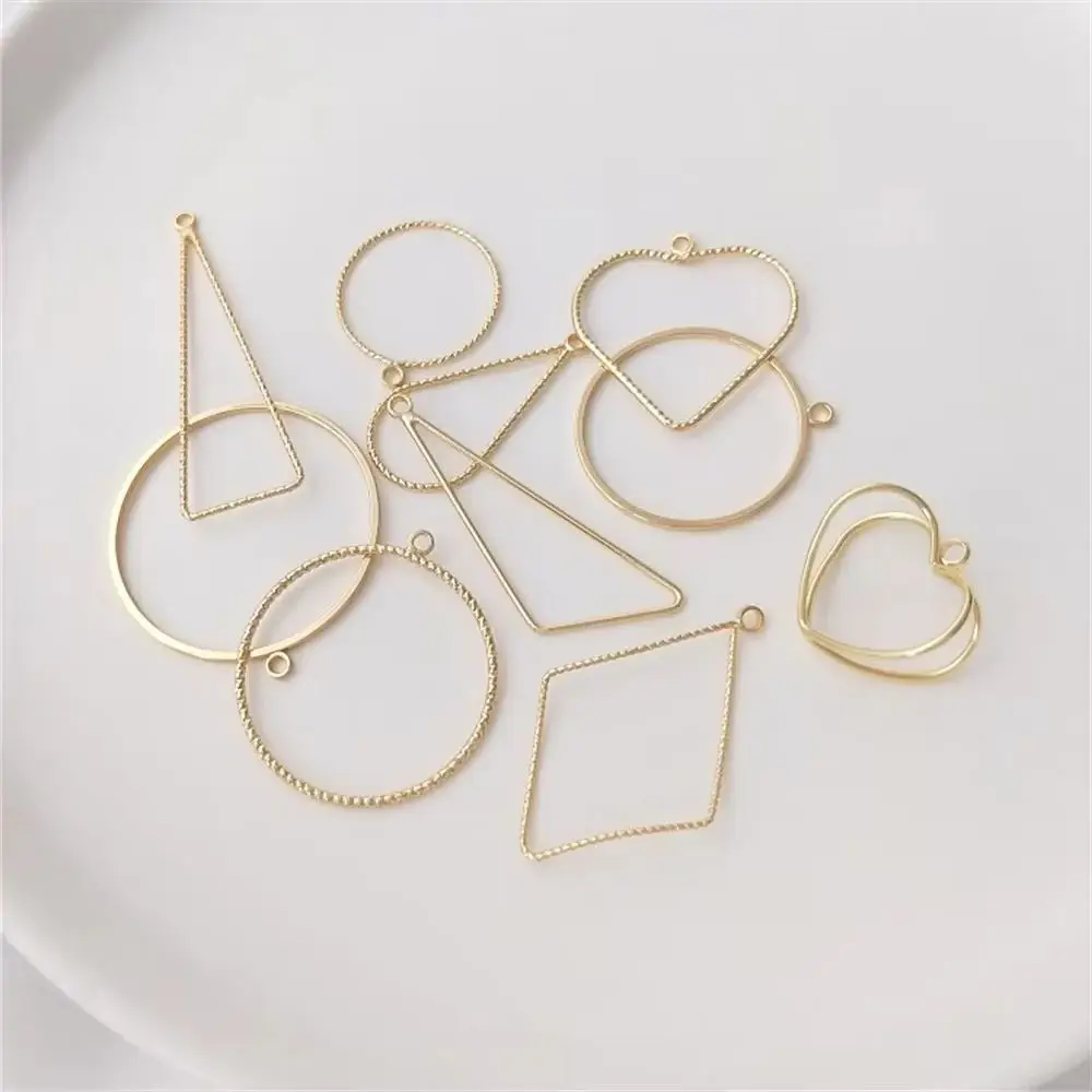 14K Gold Color With hanging geometric frame pendant round water drop triangle heart shape DIY hand earrings pendant accessories