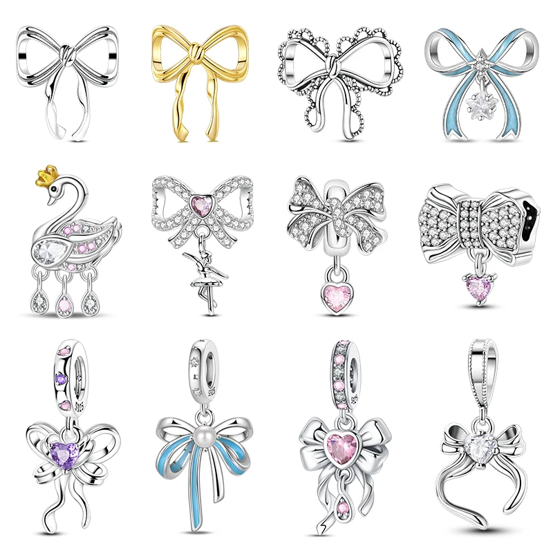 Passend für Original-Charms aus 925er-Sterlingsilber, Perlen, Schleifen, Schwan, Ballett, Prinzessin, rosa Charms für Frauen, feiner DIY-Geburtstagsschmuck, Geschenke