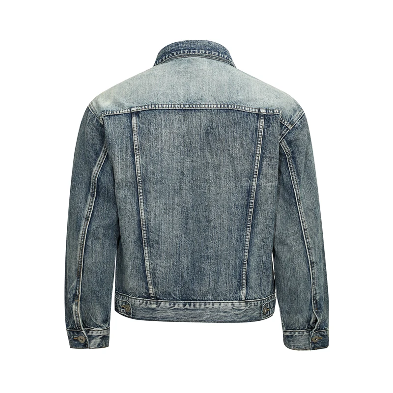 Blue Denim Retro Faded Trucker Jacket Men Women Light Wash Button Up Long Sleeve Casual Jean Coat Flap Pockets Winter Autumn