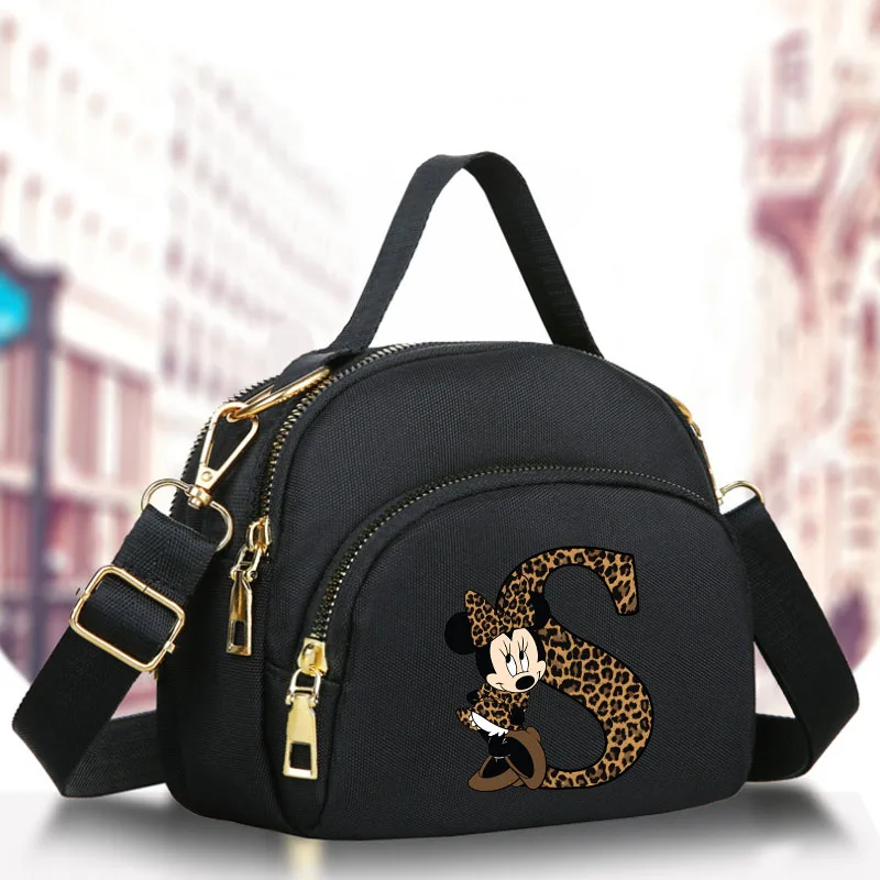 Disney-Sac à main en nylon Minnie Mouse pour femme, lettres anglaises de A à Z, mini sac à main pour gril, sac à bandoulière initié décontracté, nouvelle mode