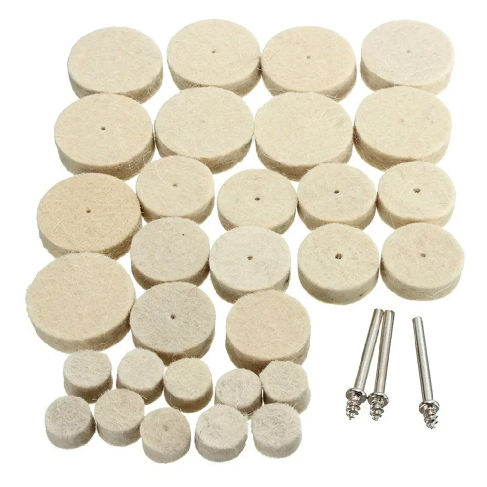 Imagem -03 - Feltro Abrasivo Lustrando Roda Polimento Pads Escova de Moagem Cabeça de Lixamento mm Shank Ferramentas Rotativas Dremel Broca de Mão 33 Pcs lã