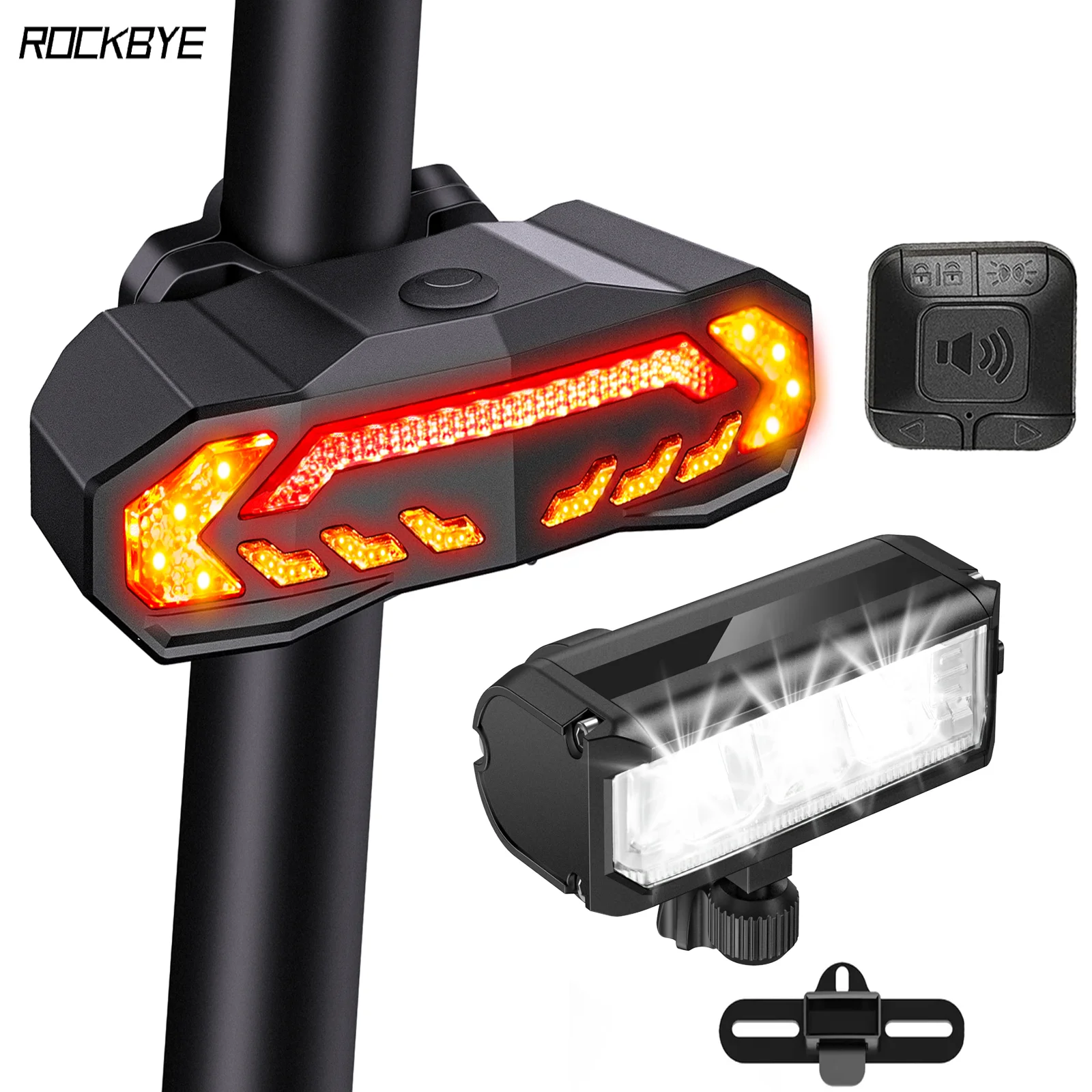 Rockbye Smart Bike Rear Light with Turn Signal LED Tail Light Waterproof Rechargeable Bicycle Siren Bicycle Lighting Headlight