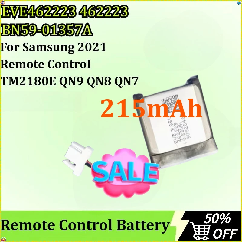 

For Samsung 2021 QLED Voice Solar Energy TV Remote Control TM2180E QN9 QN8 QN7 New 215mAh EVE462223 462223 BN59-01357A Battery