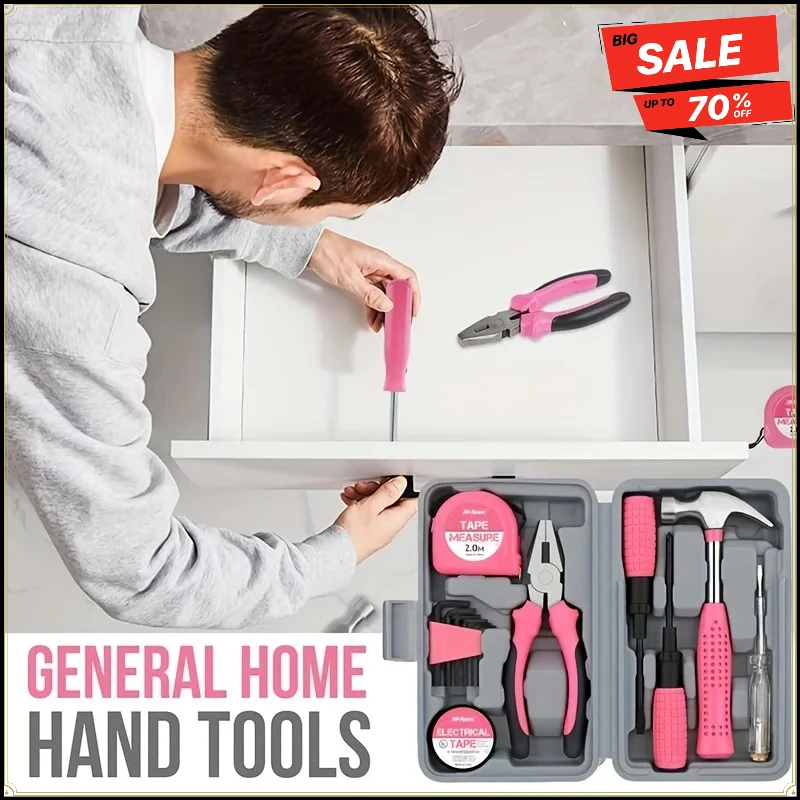 2026 New 13-in-1 Pink Toolbox Contains Compact Manual Repair Tools for Home Use Which Are Essential Supplies for Daily Repairs.