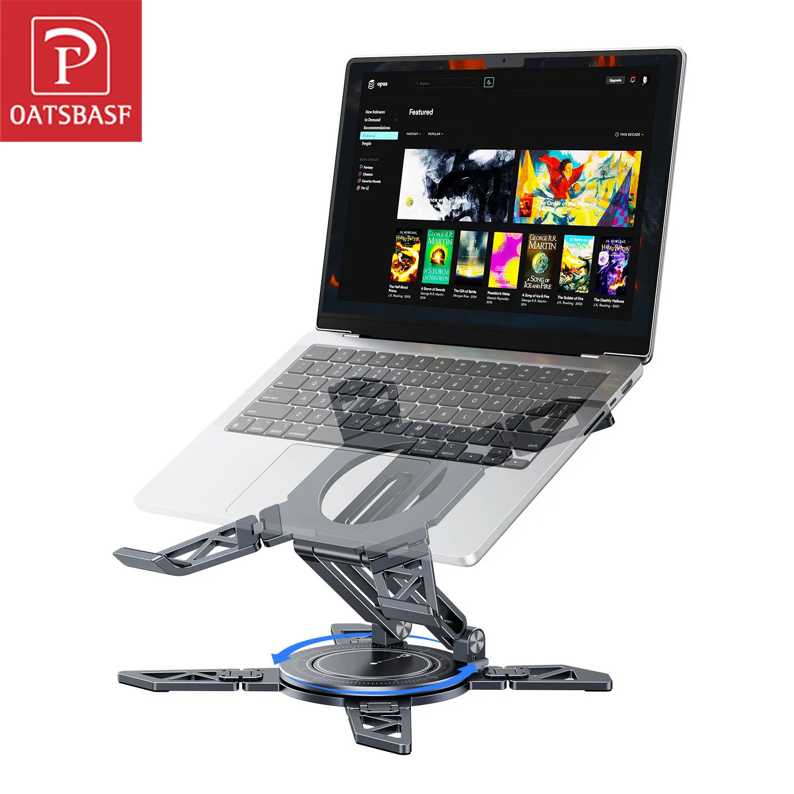 

Oatsbasf Metal Foldable Laptop Stand Desk 360° Rotatable Portable Stable Height Adjustable for Universal 12-18" Laptop Tablets