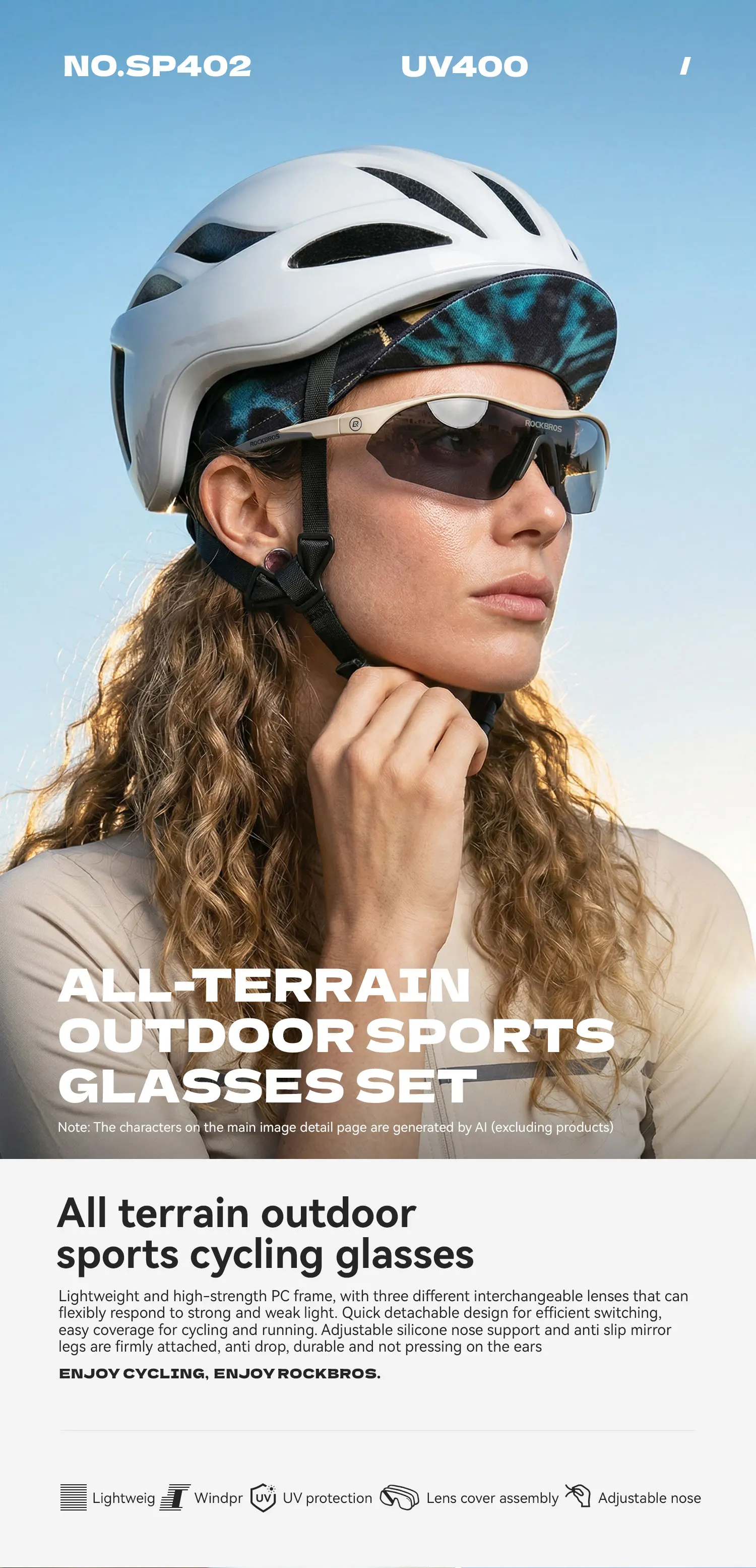 ROCKBROS Polarisierte Fahrradbrille mit 3 Gläsern, Sport-MTB-Rennradbrille, Sonnenbrille für Herren und Damen, UV400-Schutz, Anti-Sonnenbrille zum Laufen, Angeln, Fahrradbrille – Detail 1