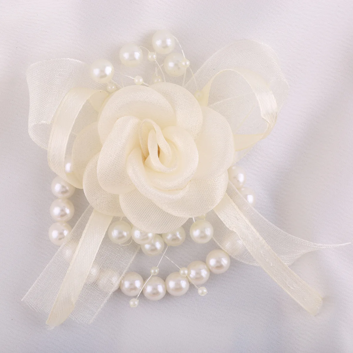 Corsage de Poignet en Perles Crème, Fleurs Artificielles, Accessoires de Mariage pour Demoiselle d'Honneur