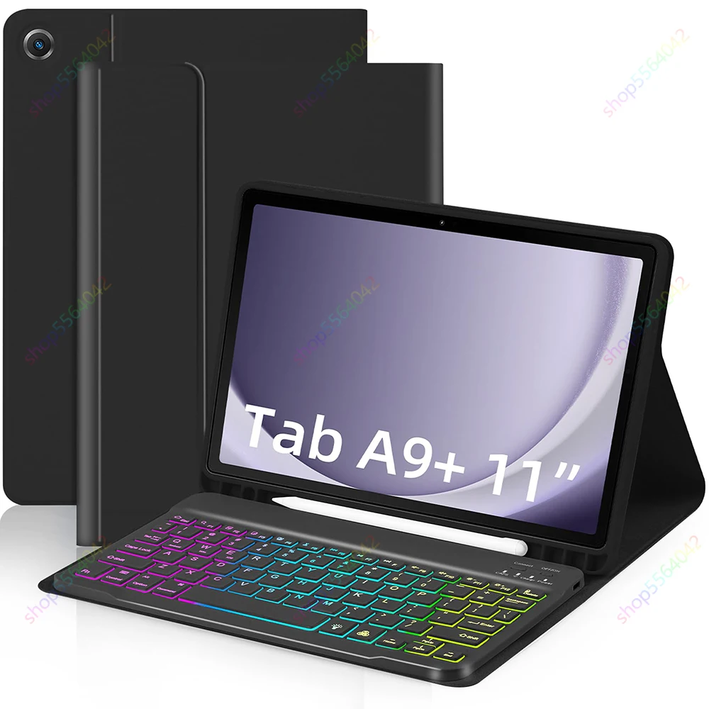 Keyboard Case for Samsung Galaxy Tab A9 Plus/A9+ 11Inch SM-X210/X216 7Color Backlit Wireless Keyboard with S Pen Holder Cover