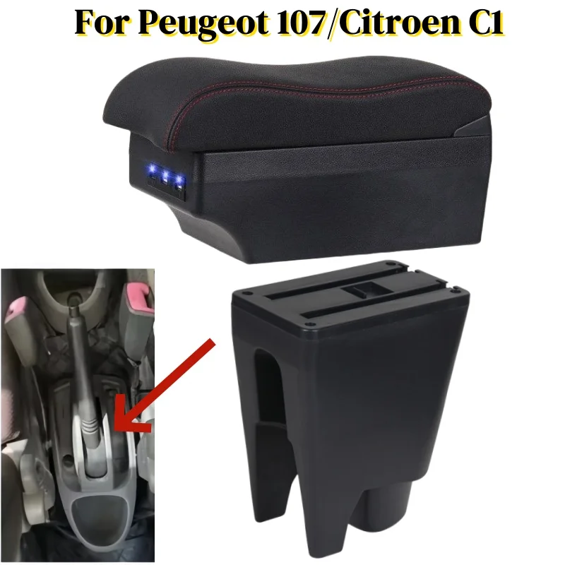 Storage Box For Peugeot 107 Citroen C1 Toyota Aygo BJ BYD F0 car supplies interior details USB LED Light Car Armrest Box