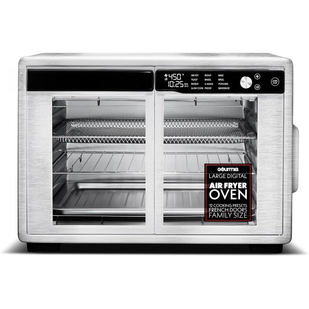 Large French Door Air Fryer Oven 37Qt Convection Toaster with FryForce 360 Digital Display 12 Presets Dehydrate Fits 13 Inch