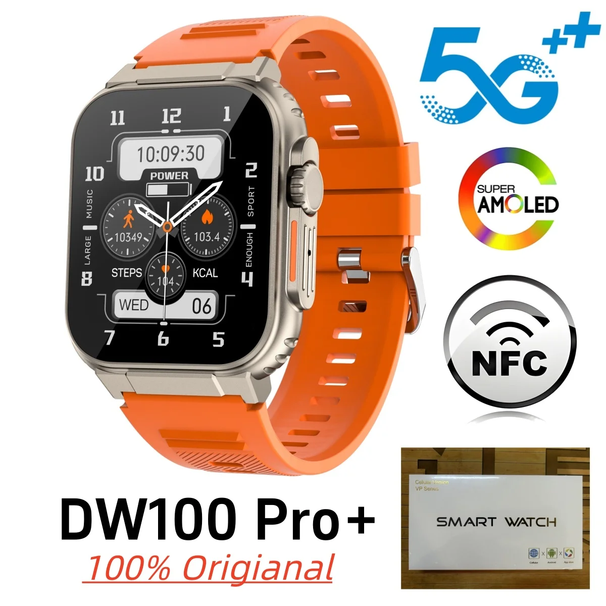 Nouvelle montre connectée DW100 Pro + Plus 5G LTE version mondiale avec déverrouillage par empreinte digitale, reconnaissance faciale, caméra rotative