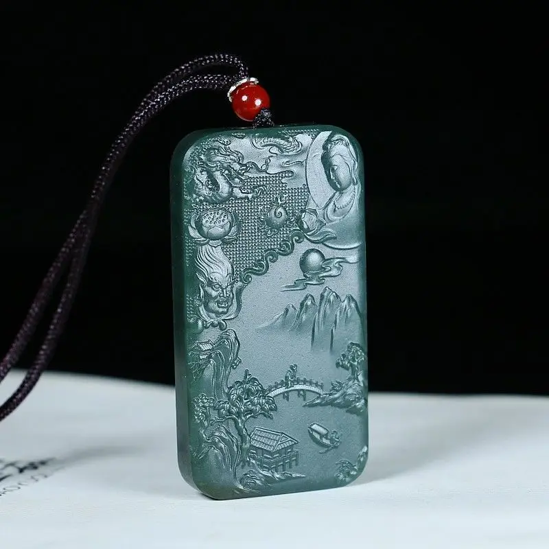 

Natural real hetian jade carved landscape pendant chinese necklace charm jewellery fashion amulet for men women lucky gifts