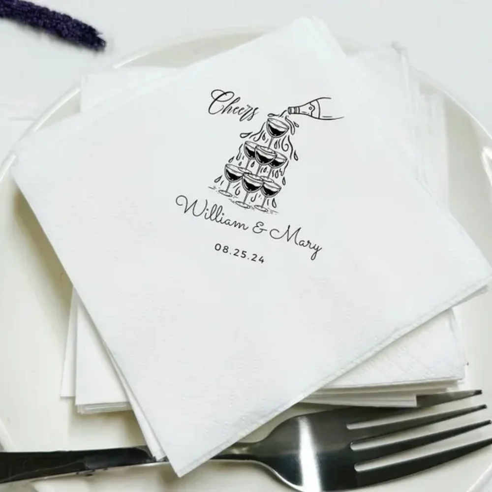 مناديل اسم مخصصة ، مناديل زفاف مخصصة ، مناديل خطوبة ، مناديل كوكتيل ، مناديل استقبال الزفاف ، عشاء بروفة