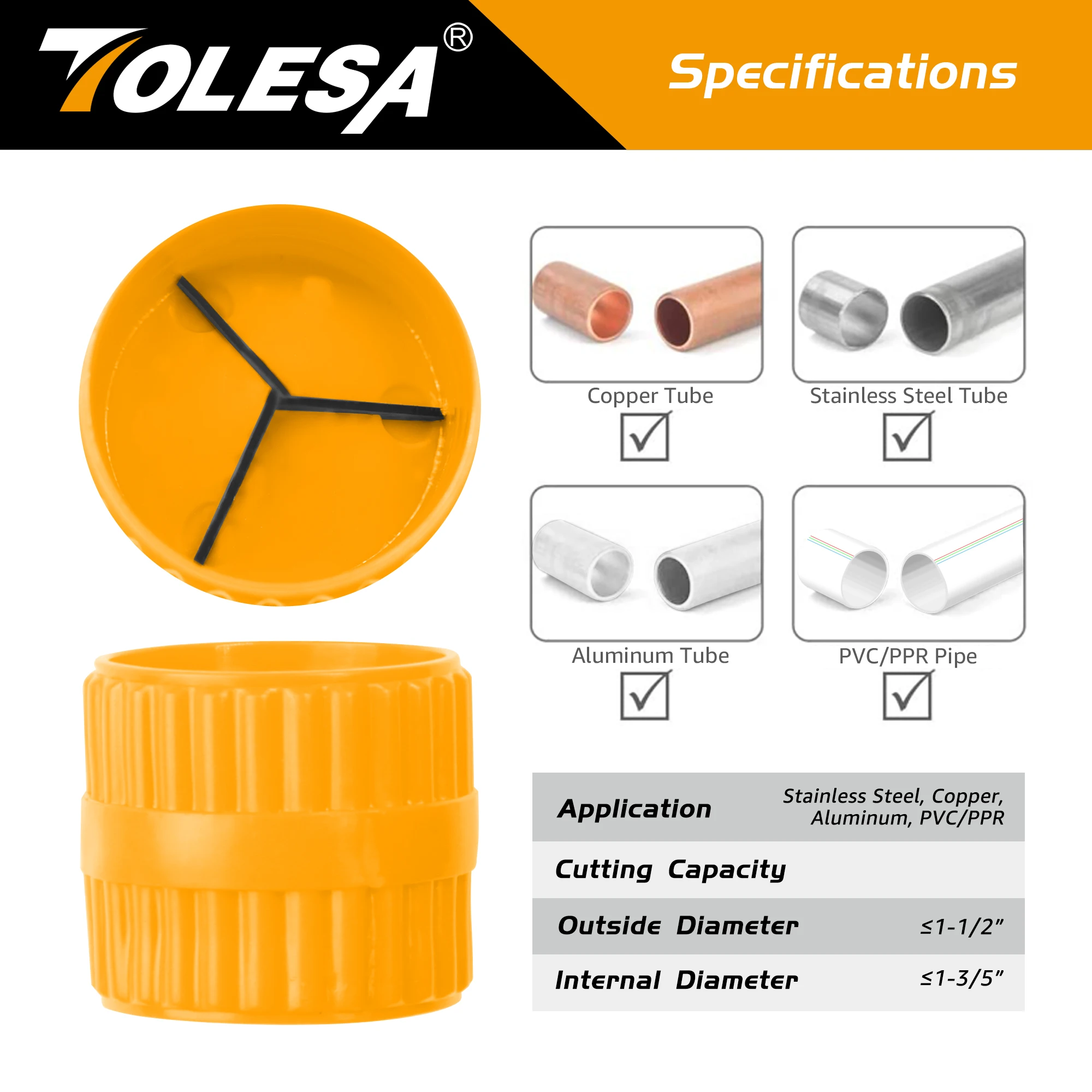 TOLESA 5-50mm Pipe Cutter Tools Heavy Duty Tube Cutter for Cutting Plastic Pipe Copper Brass Aluminum Thin Stainless Steel Pipe