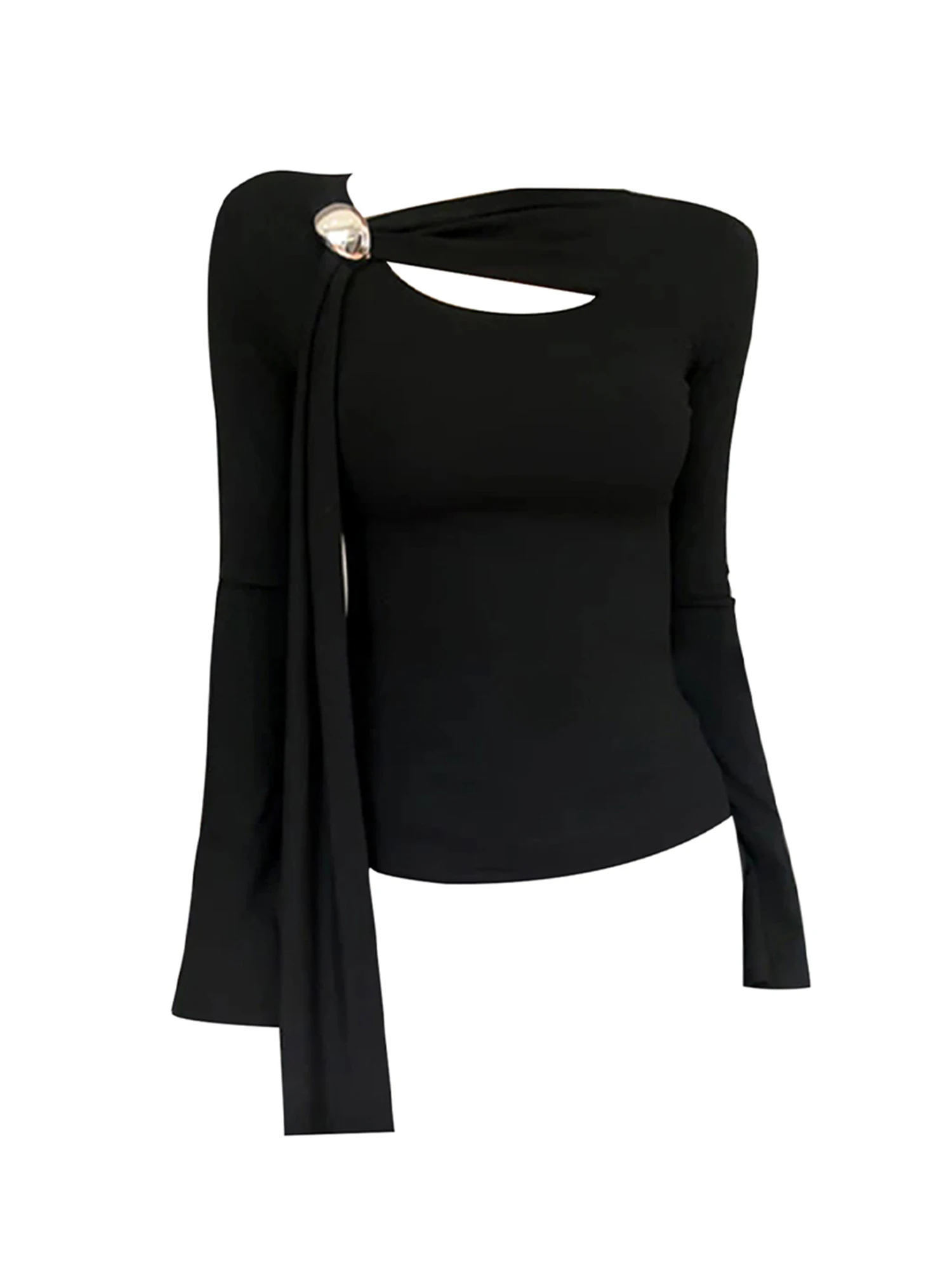 

Женская черная готическая футболка Y2k, винтажная эстетичная футболка Harajuku Gyaru Emo, топ с длинными рукавами, полые футболки 2000-х годов, осенняя одежда