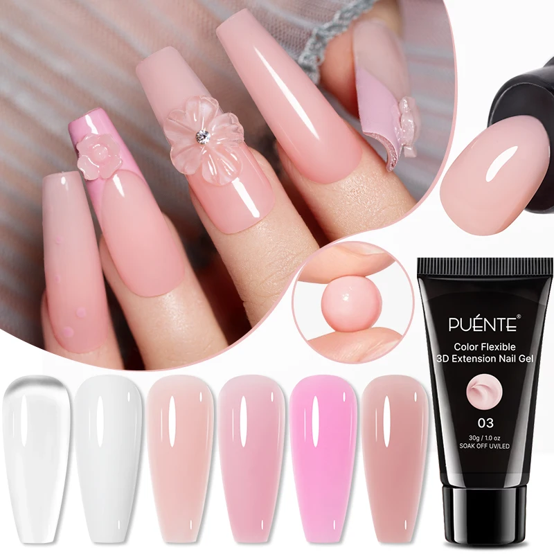 PUENTE 30g Non-Stick Hand Extension Nail Gel 3D Carving UV Gel Clear Nude Pink Colors Solid Builder Nail Gel Polish For Manicure