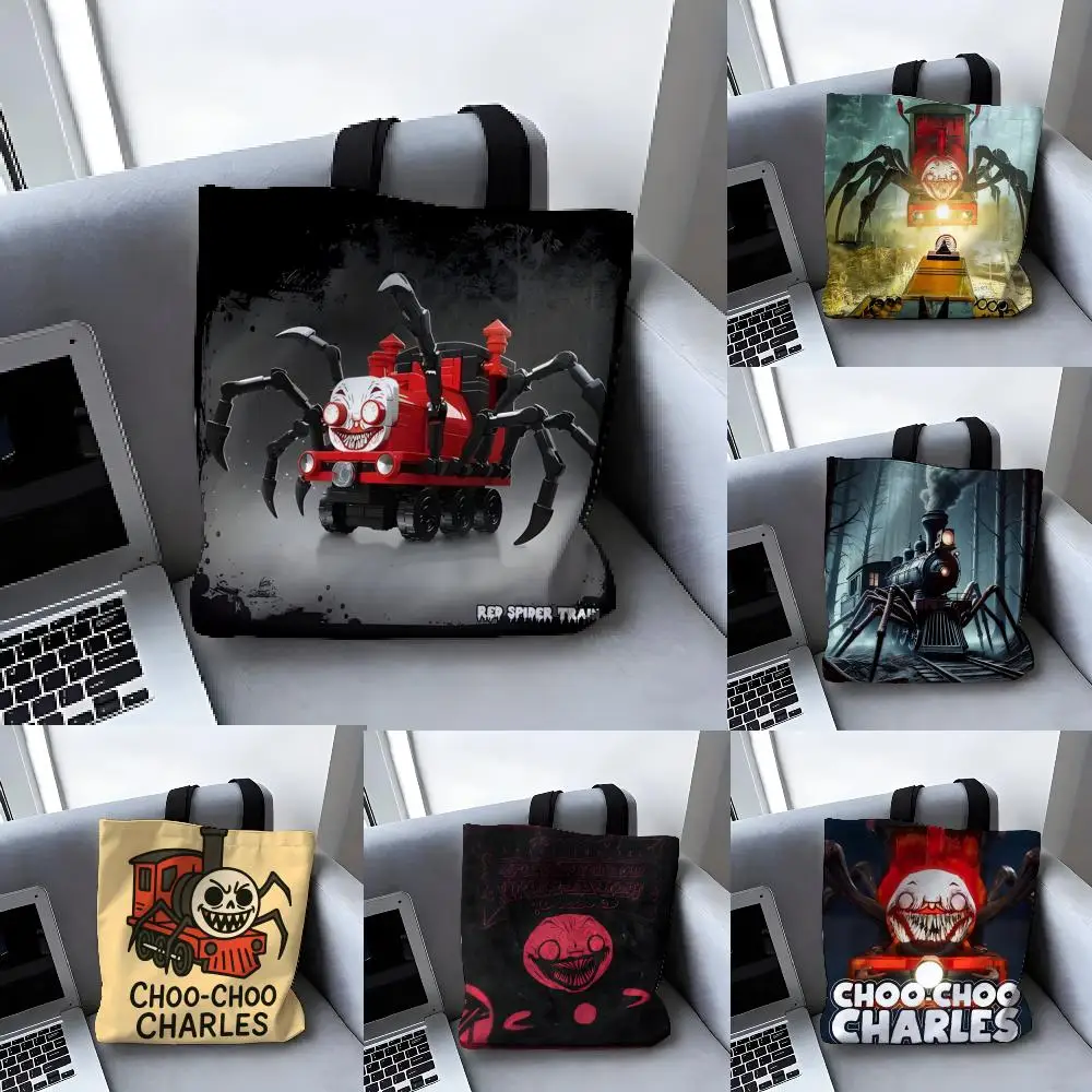 Horror Games C-Choo-Choo Charles 1 Bolsas de almacenamiento, Bolsa de lona grande, Bolsos de diseñador para mujer, Bolsas de compras para comestibles
