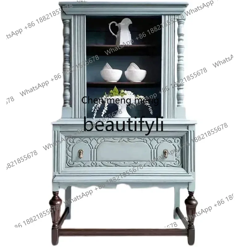 

11French retro wine cabinet, locker integrated against the wall European solid wood carving flower and dining side display cabin
