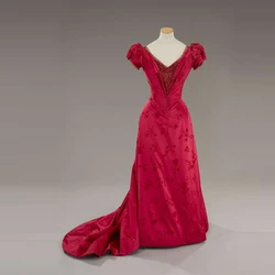 1890s Gothic Red Wedding Bustle Dress Duchess Walking Costume Historical Victorian Theme Party Duchess Ball Gown