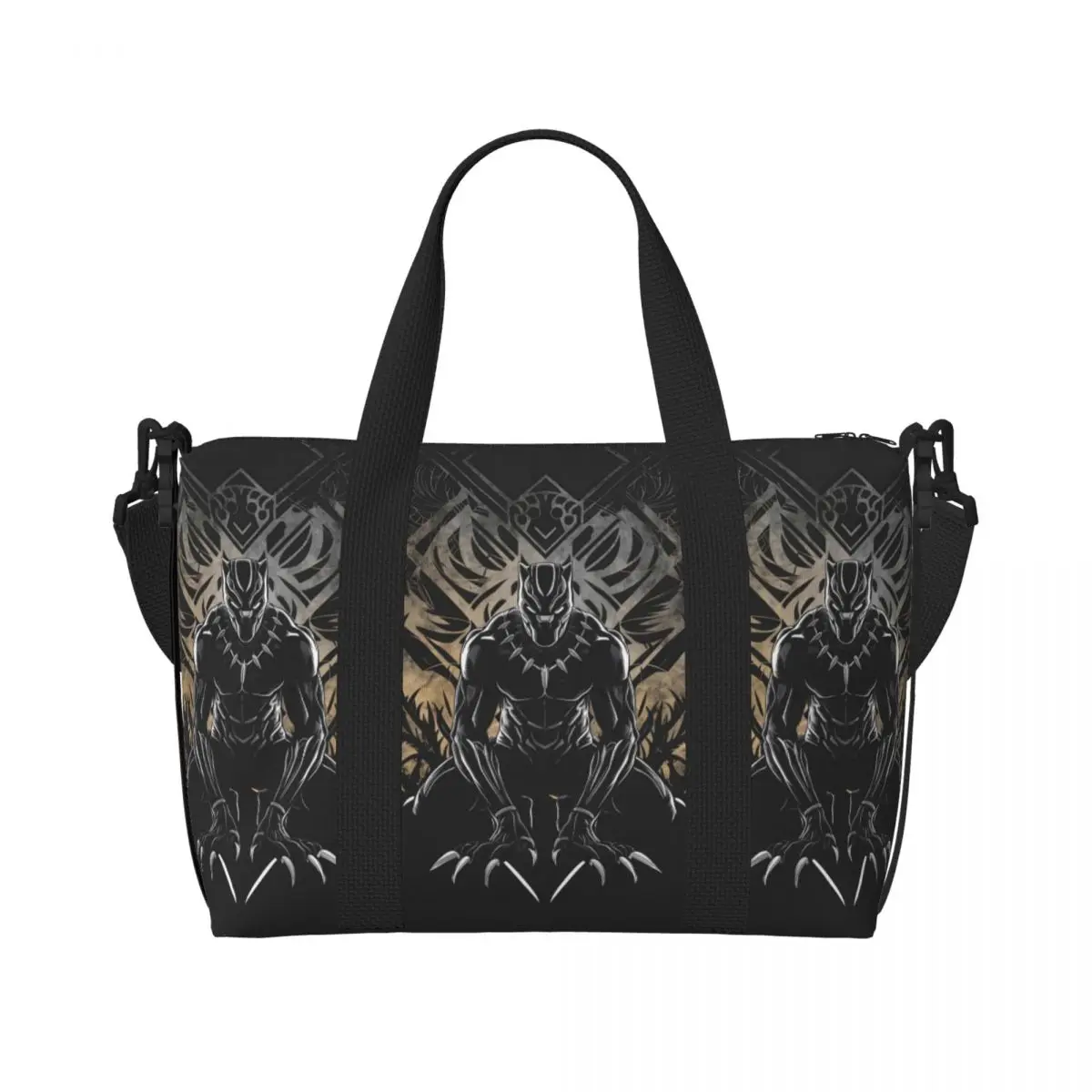 

Custom Black Panther Beach Tote Bag for Women Comics Big Compartment Beach Gym Travel Bags