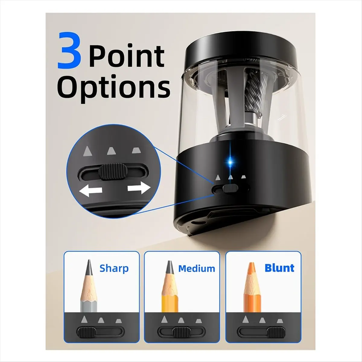 Electric Pencil Sharpener, Automatic Pencil Sharpeners Kids, Battery Rechargeable Pencil Sharpeners for Pencils Black-A12I