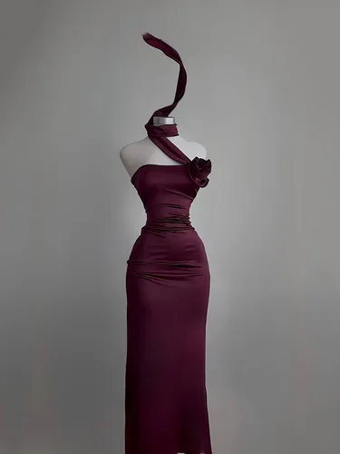 Vestido largo sexi sin tirantes y espalda descubierta para mujer, moda de verano 2021, vestidos de noche de fiesta con flores y cinta, bata ceñida sin mangas elegante