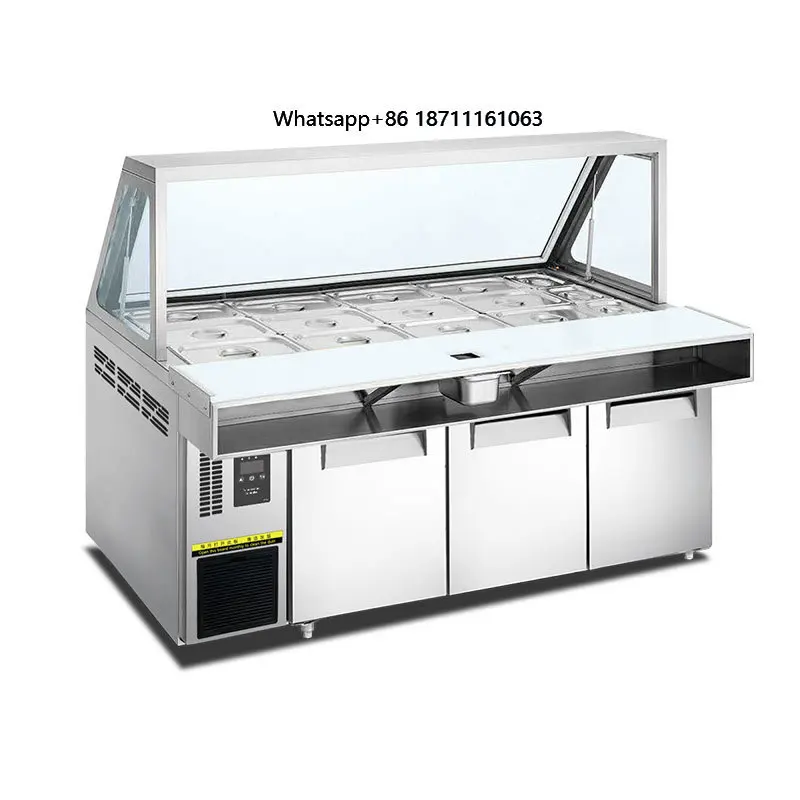 Portable Open Top Salad Bar Refrigerator with Undercounter Storage High-Visibility Commercial Kitchen Display Unit Air Cooling