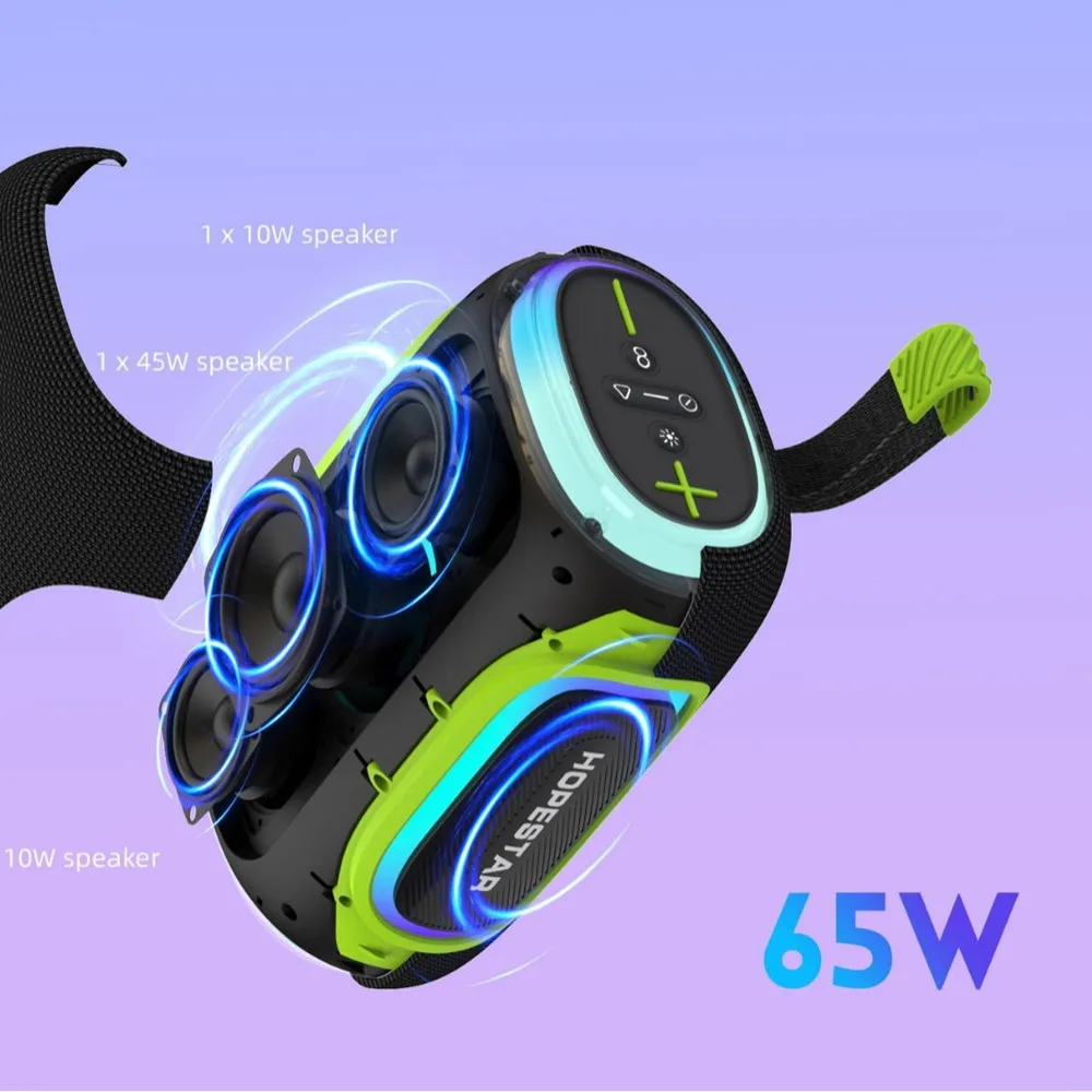 

HOPESTAR H58 Fashion Portable Mini Bluetooth Speaker IPX6 Waterproof LED 65W Wireless Bluetooth subwoofer Supports TF/TWS/AUX