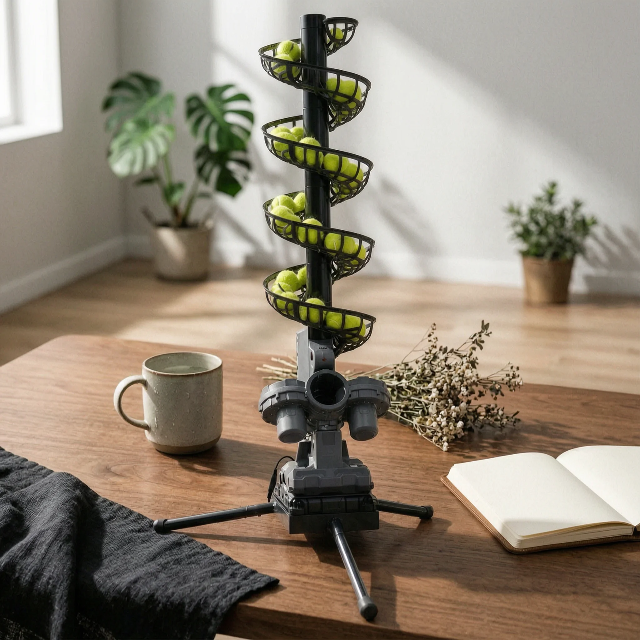 Ball Serving Machine Automatic Tennis Server with Spiral Ball Channel Stable Tripod Base for Court Training Use