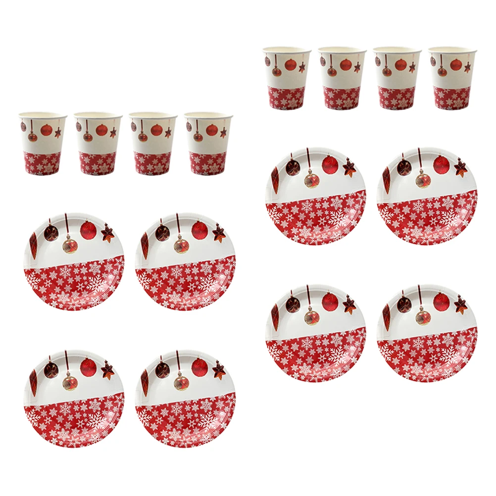 

40 Pcs Disposable Paper Plates Set Christmas Dessert Tray Water Cups Thickened Material Party Tableware Home Hotel Use