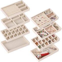 Beige Jewelry Organizer Velvet Jewelry Storage Tray Display Ring Bracelet Necklace Storage Box Showcase Drawer
