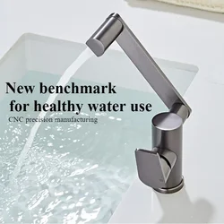 Bathroom faucet space aluminum material, basin rotatable robotic arm faucet