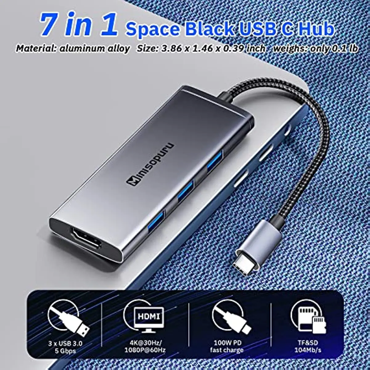 Minisopuru-USBタイプCハブ,マルチポート,USB 3.0,pd,100w,sd,tfアダプター,macbook pro air,iPad,dell,lenovo,usbスプリッター,タイプcハブ,4k