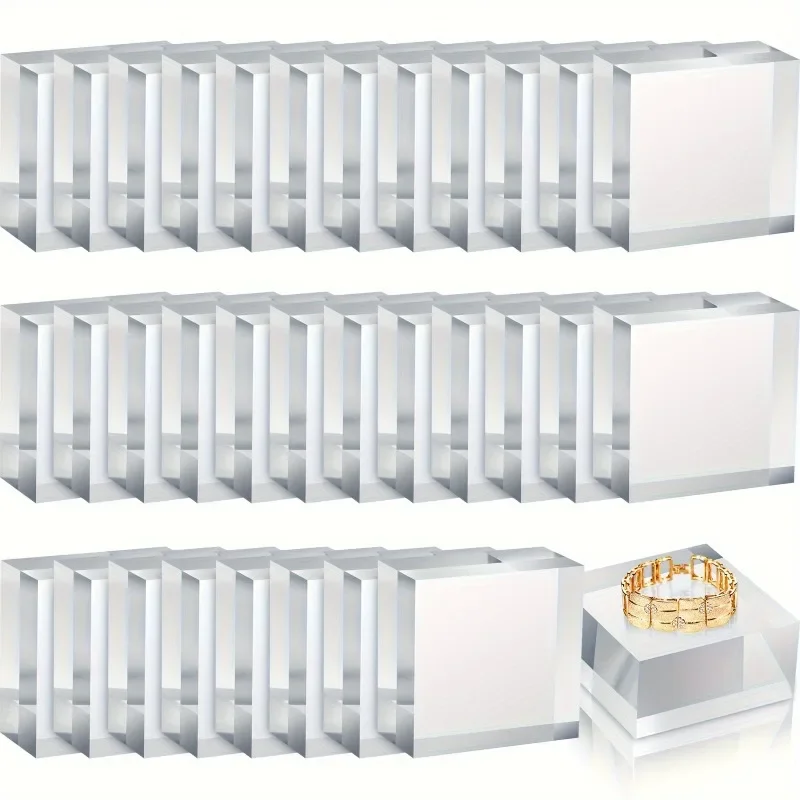 48pcs Stackable Jewelry Display Cubes Transparent Acrylic Blocks with Flat Top Base for Necklace Ring Earrings Store Home Decor
