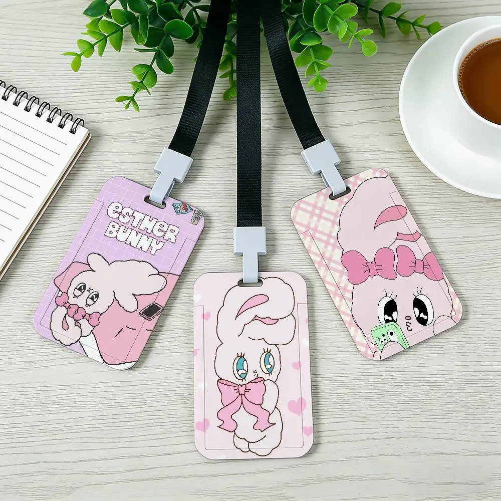 Cute E-Esther Bunny Neck Strap Lanyard Card Holder ID Bus Card Cover Badge Holder Pass Hang Rope Lariat Gifts Keys Accessories