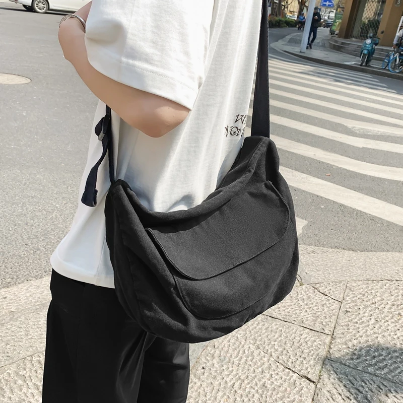 Canvas Shoulder Bags For Women Unisex 100% Cotton Toolkit Large Capacity Leisure Or Travel Bags Solid Color Black Packages