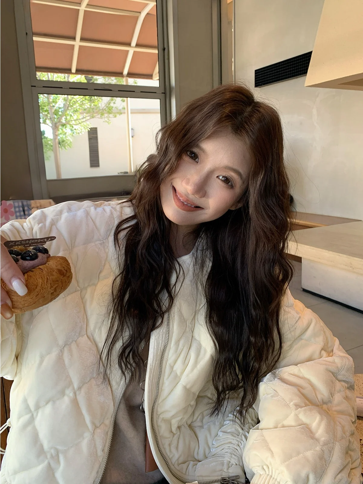 

MUKOK 90 White Du down Simulation Silk Velvet Diamond Flower Bud down Jaet ort Outerwear Commute Sle Straight...