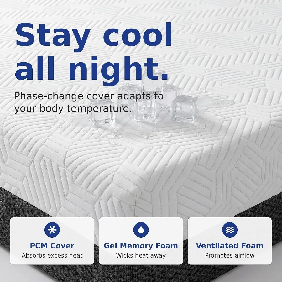 Bed In A Box Mattress For Home Use, Gel Memory Foam, Gray, Cooling Cover With Gel Infused Layers And Pressure Relief