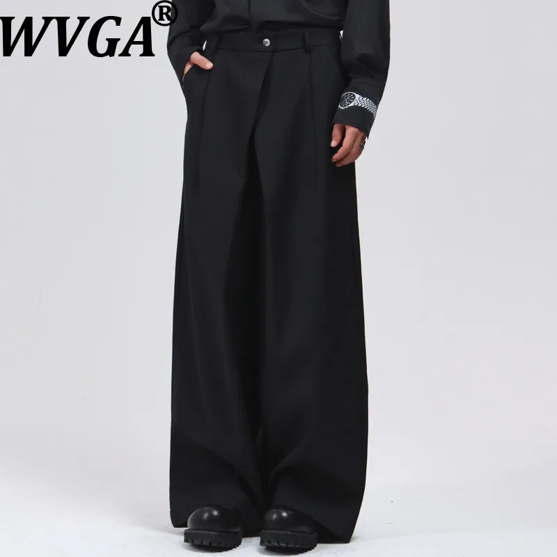 

WVGA весна осень новый мужской прилив сплошной цвет драпированный модный дизайн широкие нишевые повседневные прямые брюки для костюма уличная одежда Ins W14975