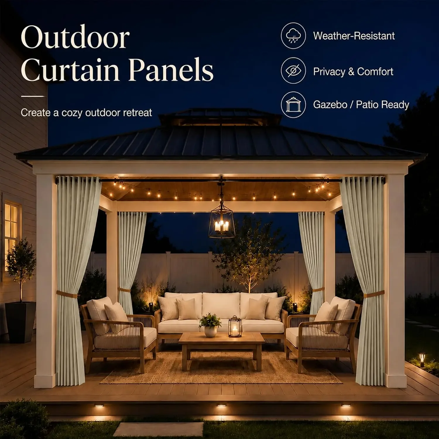 Accordion Folding Outdoor Curtain, Patio Privacy Shade, Foldable Weather Resistant Sun Curtain with Grommet