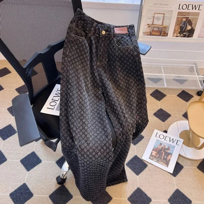 

Широкие джинсы с винтажным принтом, женская уличная одежда, свободные повседневные джинсовые брюки с высокой талией, корейские простые удобные брюки, новинка