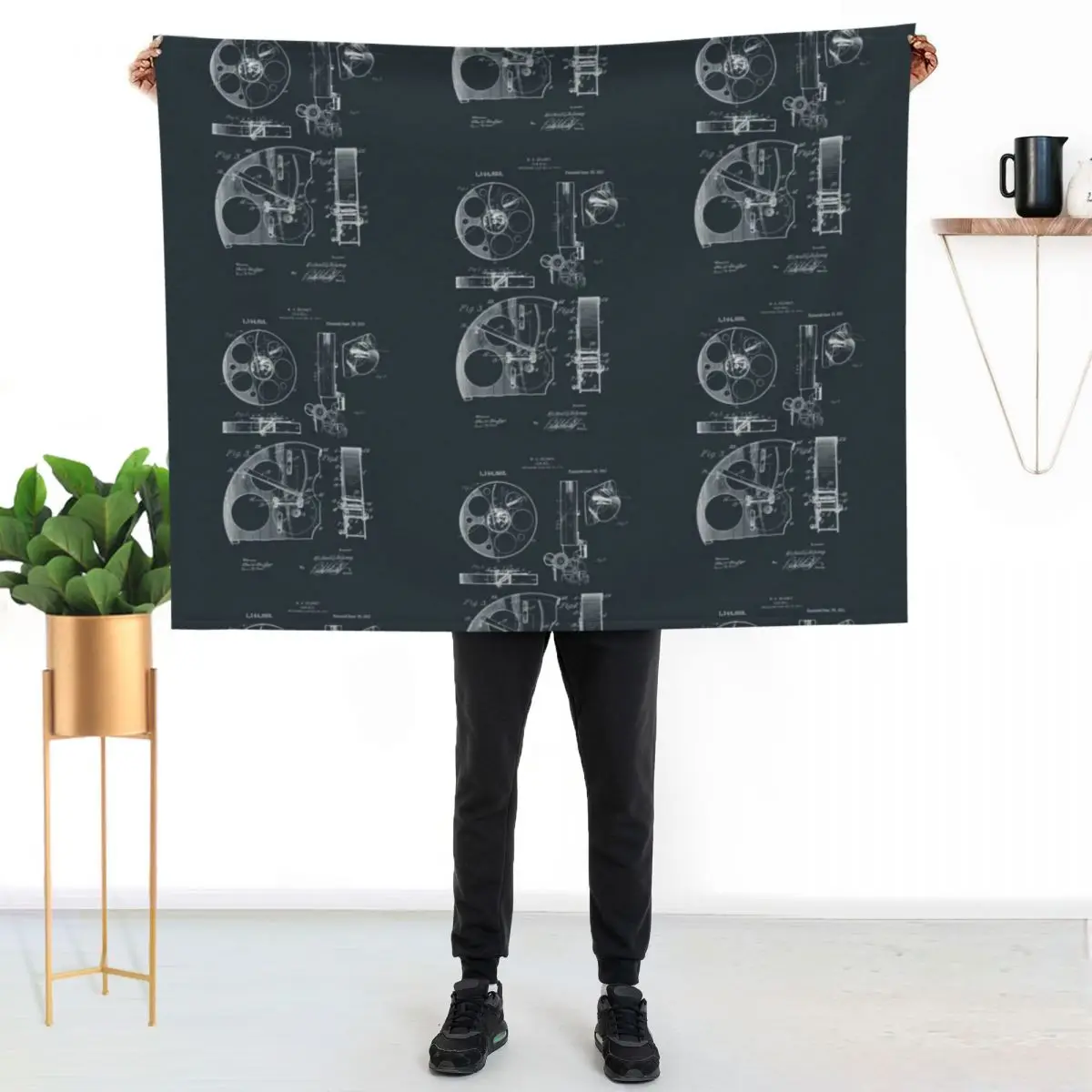 Cameraman Film Reel Patent Drawings 1915 Throw Blanket cosplay anime Sofa Quilt Plaid Comforter Plush Luxury St Blankets