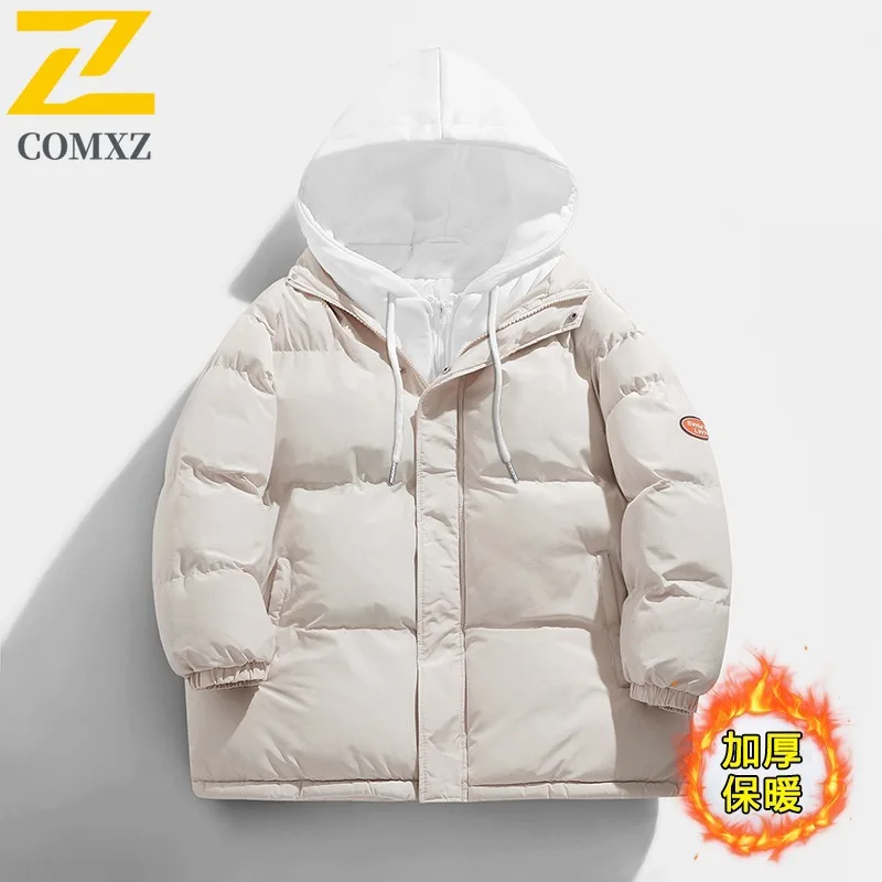 COMXZ Mens Hooded Layered Jacket Trendy Brand Cotton-Padded Coat Waterproof Windproof breathable lightweight windbreaker 2025