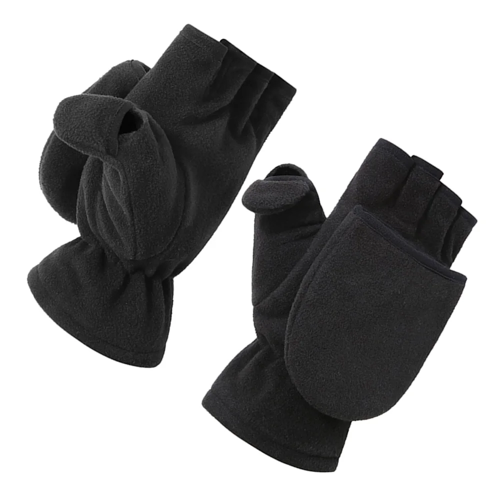 

Winter Warm Fleece Half Finger Gloves Touchscreen Friendly For Outdoor Sports Cycling Fishing Photography Black