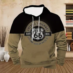 New in Sweatshirts Vintage 66 Route Pullovers Printed Biker Motor Man Hoodie Oversized Long Sleeve Top Tee Shirt Men's Hoodies