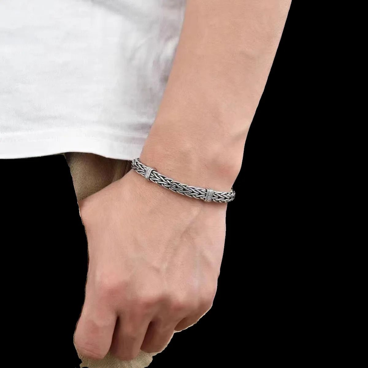 S925 Sterling Silver Personalized Hand-Woven Back-Print Bracelet Unique Retro Style Handcrafted Jewelry Accessories For Fashion