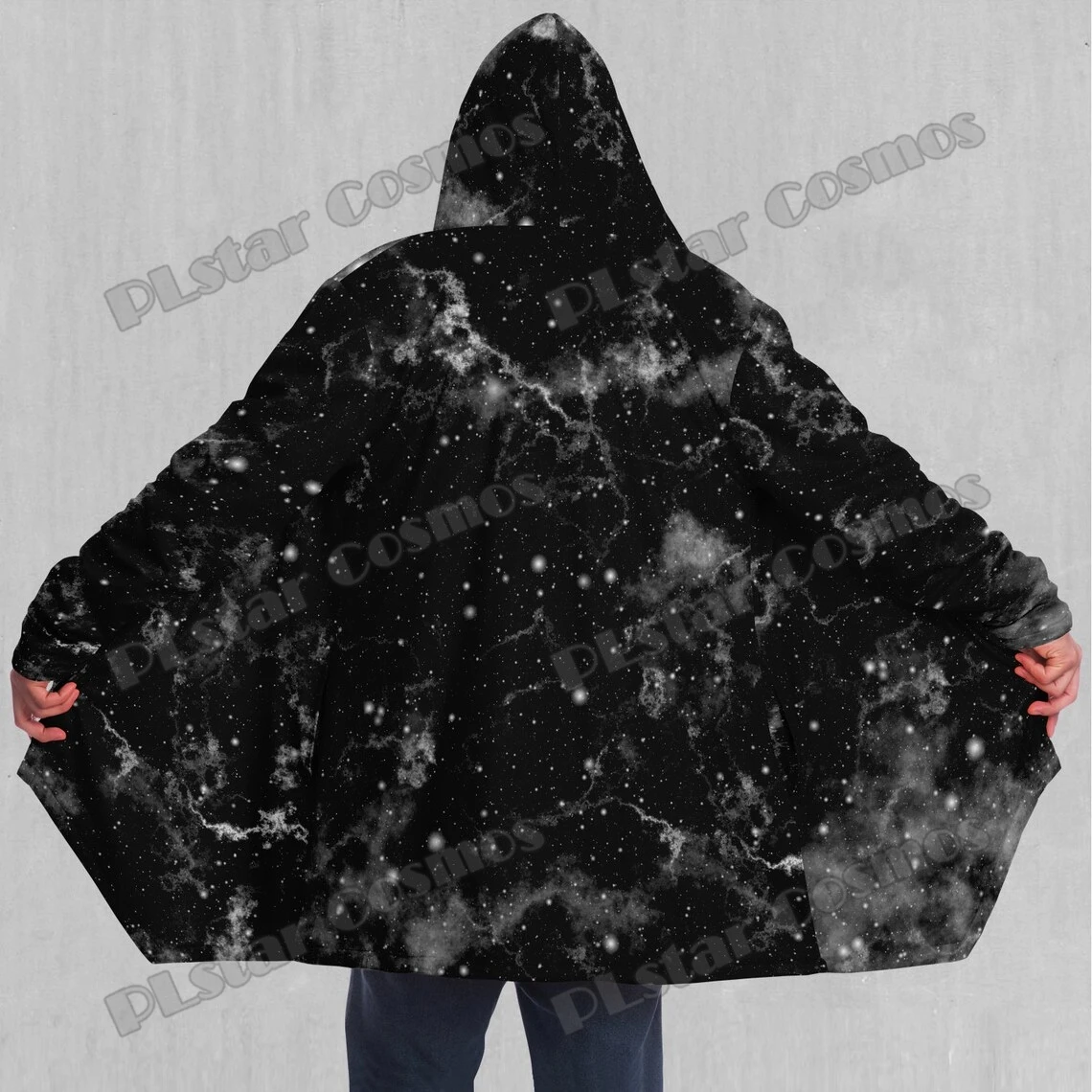 

Dark Matter Outer Space Pattern 3D Printed Men's Sherpa Lined Hooded Cloak Winter Unisex Casual Thick Warm Cape Coat DP75