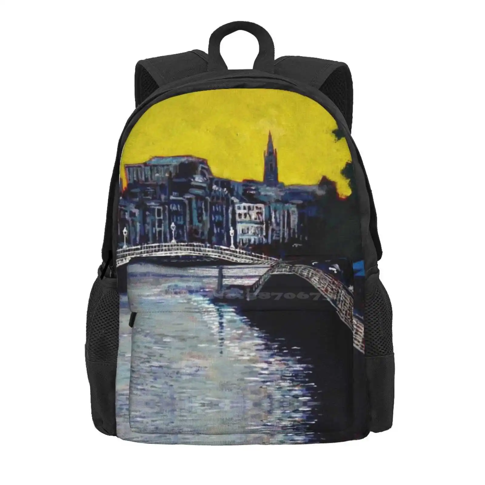 Hapenny Bridge & Boardwalk, Dublin, Ireland Hot Sale Schoolbag Backpack Fashion Bags Ireland Irish Dublin Liffey River Hapenny